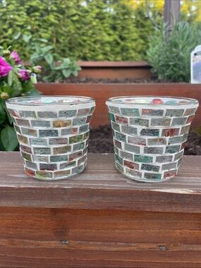Yankee Candle Mosaic Tealight Holders in Green, Amber and Clear